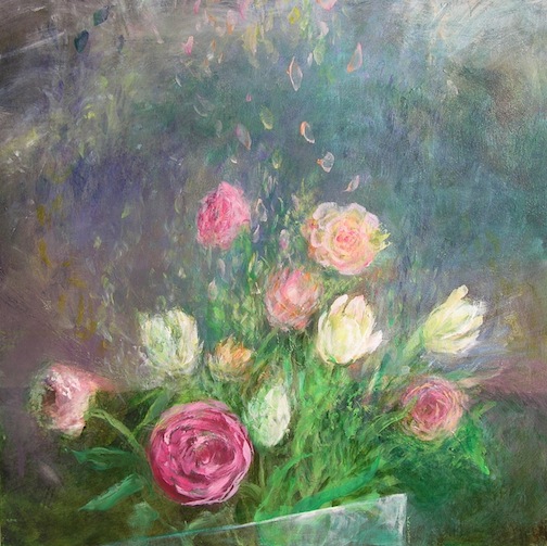 Flowers Adrift 40x40